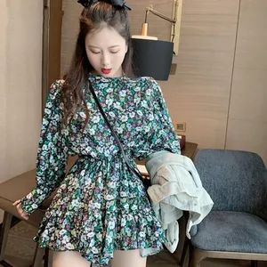 Женские шифоновые Комбинезоны с цветочным принтом, повседневный комбинезон с круглым вырезом и рукавами-фонариками, Новинка лета 2020