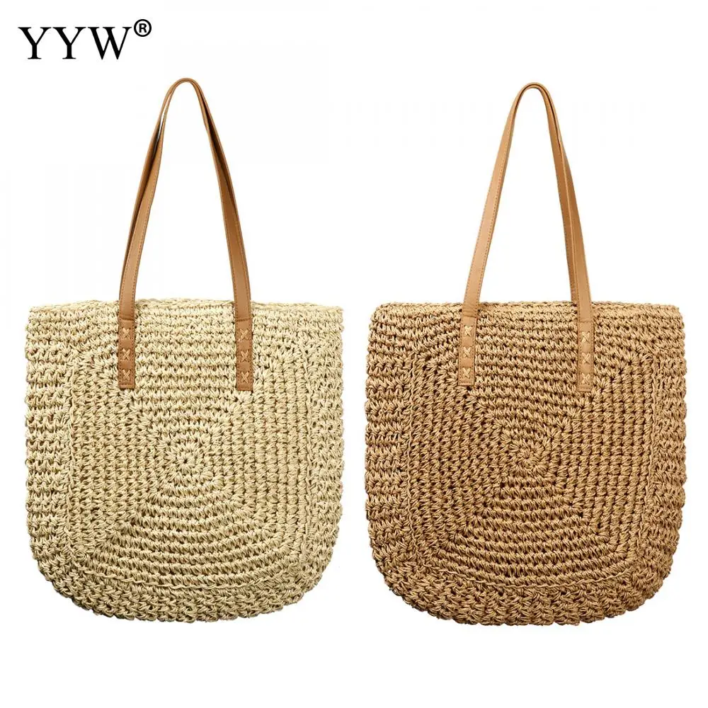 

Straw Beach Bags Luxury Brand Shoulders Straw Basket Large Wrapped Beach Bag with Leather Handle Straw Bag Clutch Handbags Totes