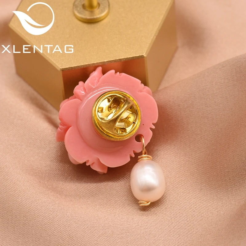 XlentAg 100% маленькая брошь с белым жемчугом и рельефным изображением пыльцы