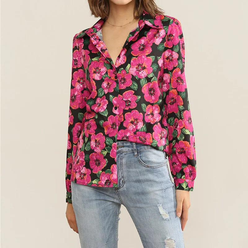 Весна 2020 женские блузки повседневные топы с длинным рукавом и цветочным принтом