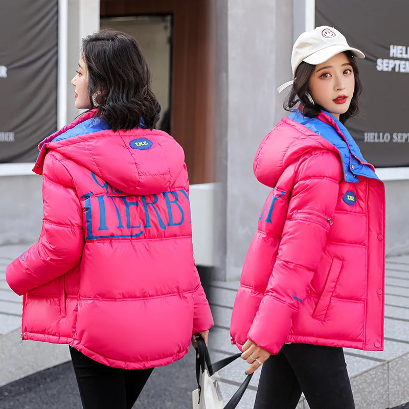 Bright Leather Jacket Women Winter 2022 New Tthick Korean Fashion Hooded Big Ppockets Sshort Loose Bread Jacket Women