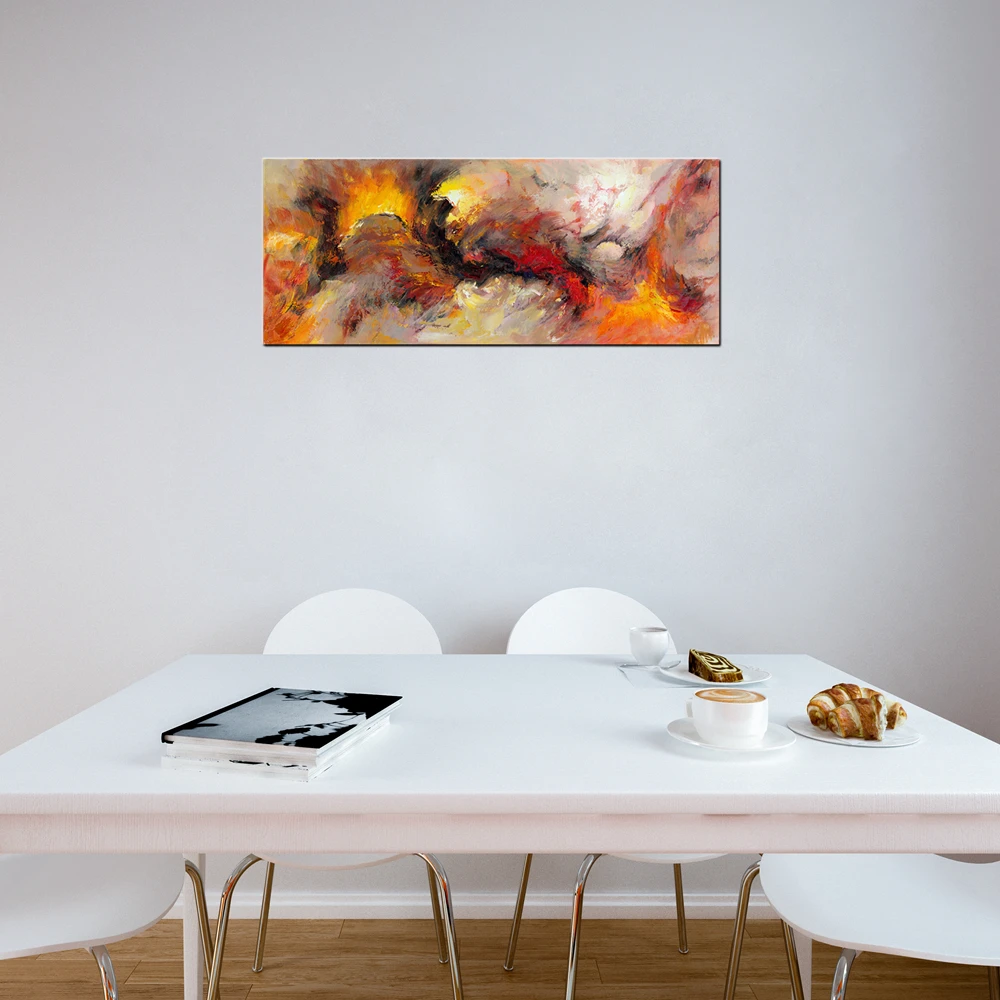 Абстрактная холст настенное искусство Оранжевый Белый дымчатый текстура