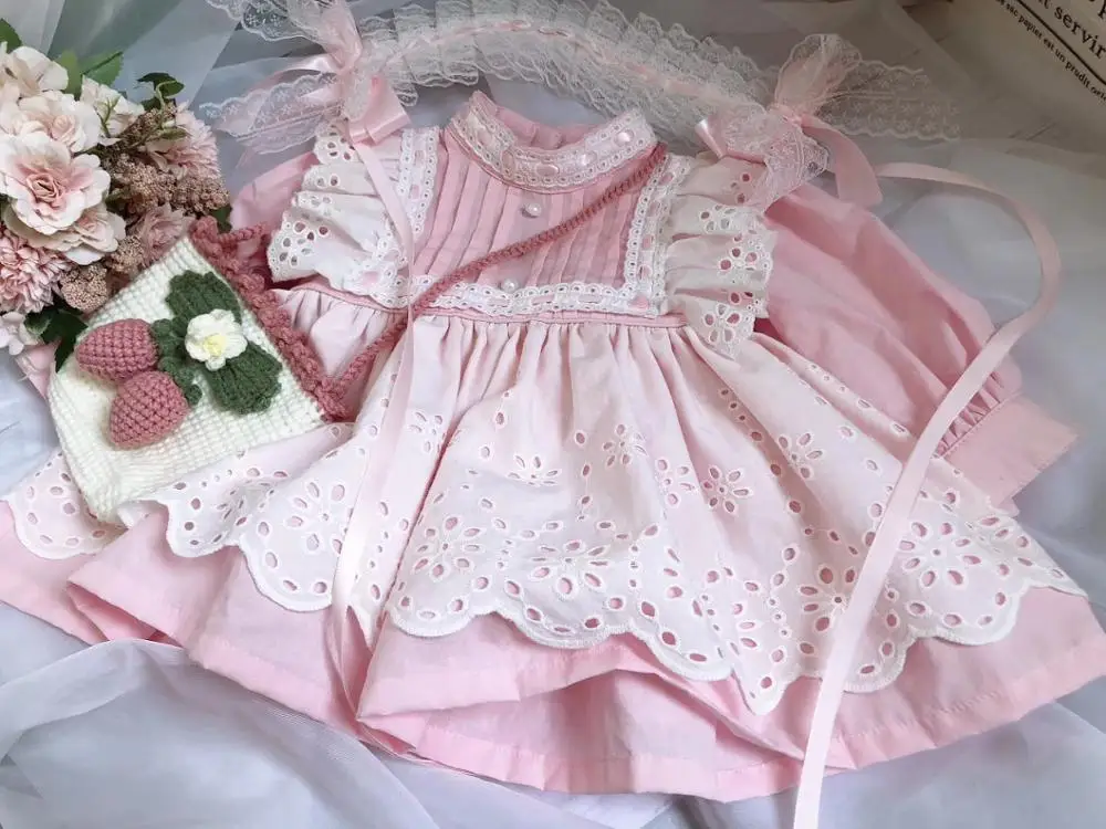 От 0 до 5 лет из 2 предметов осенне-зимнее кружевное розовое винтажное платье