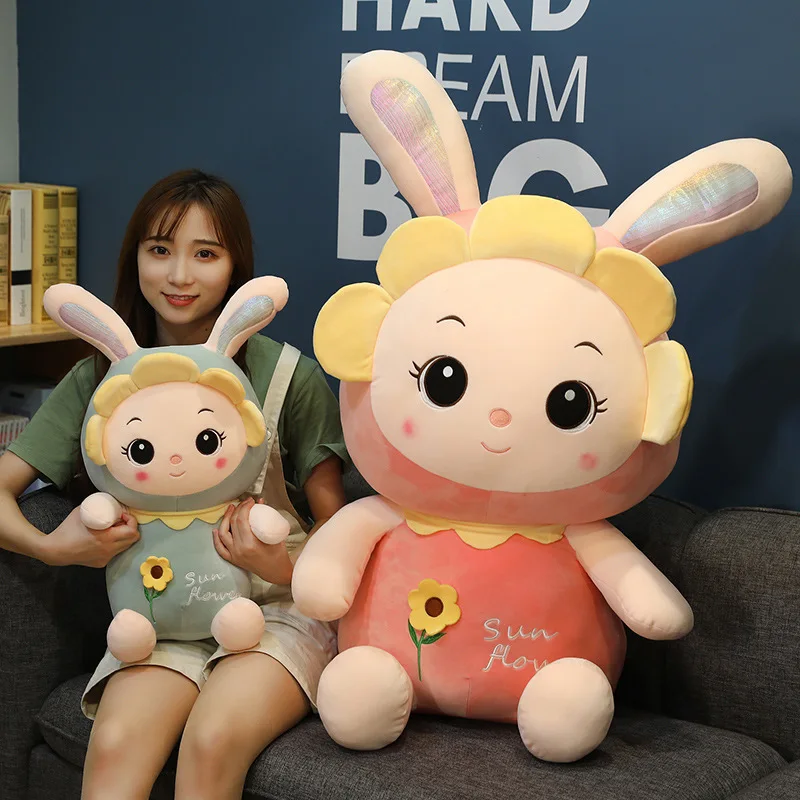 

2021 New Rabbit Plush Toy Kawaii Soft Stuffed Animal Sunflower Sleep Rabbit Doll Accompany Pillow Kids Birthday Gift Dolls