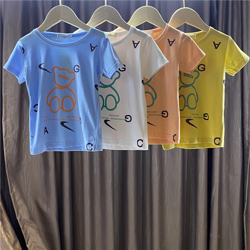 

New Summer Cotton Cartoon Boys Girls Clothes Casual Bear Printed Toddler Girl Clothes Graphic Baby T Shirts Unisex Kids Clothes