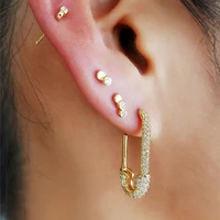 perisbox punk safety pin gold stud earrings rhinestone glitter geometric earrings for women and men stylish earrings studs 2019