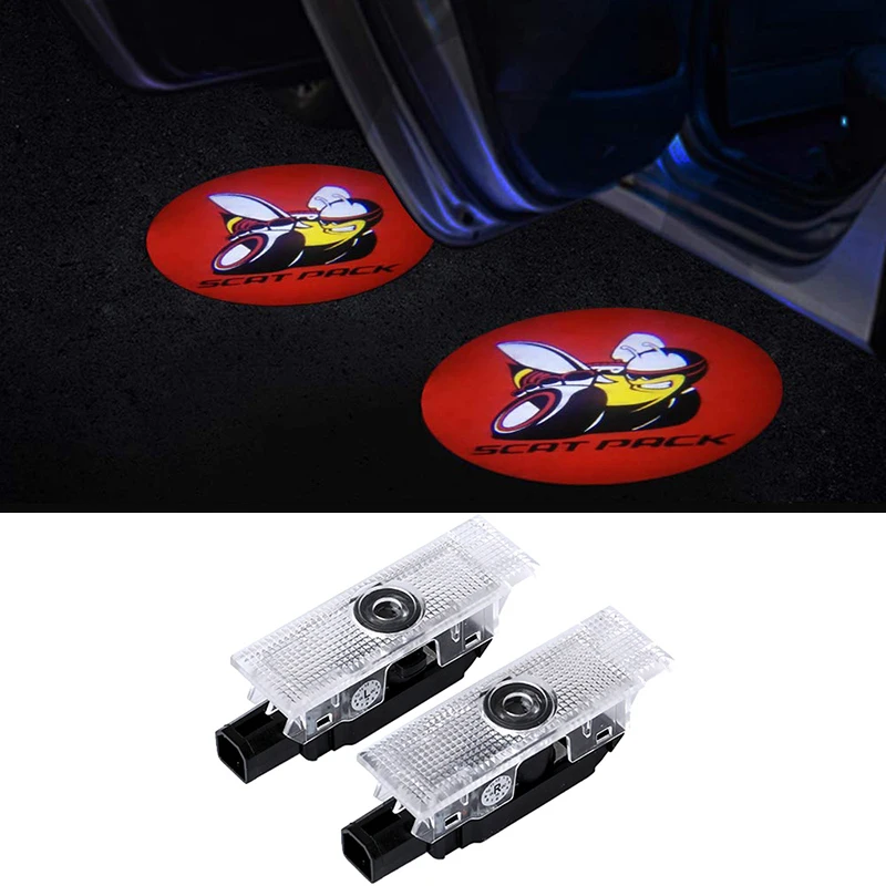 2 шт. беспроводной Автомобильный Дверной светильник с логотипом для Dodge Challenger Scat