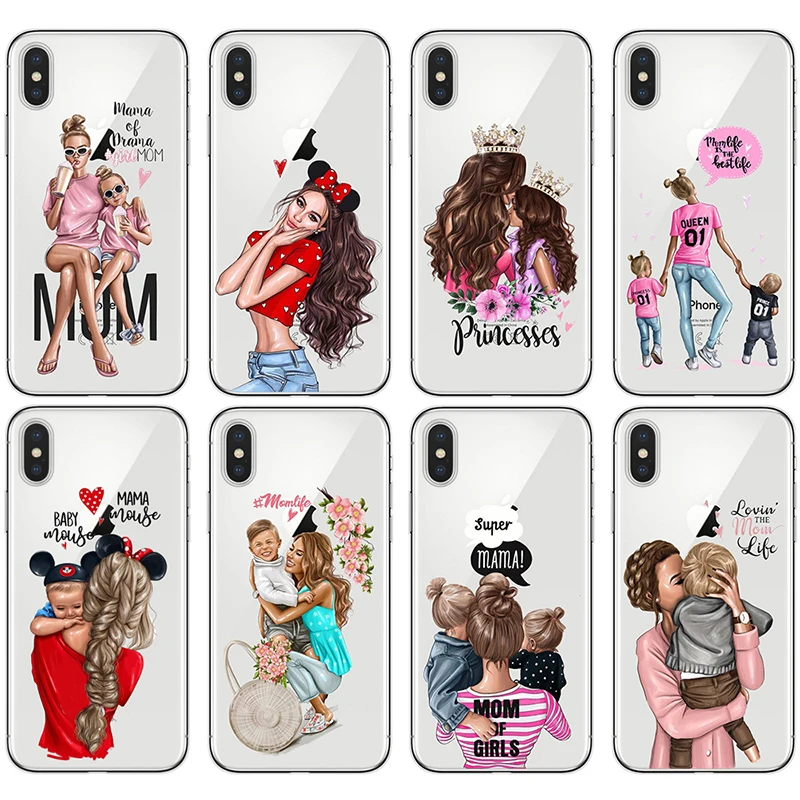 

Baby Mom Girls father Son boy Phone Cases For iPhone11 Pro Max Mini 12 Pro XR XS 8 X 7 6S 6 Plus SE 2020 Transparent Soft TPU