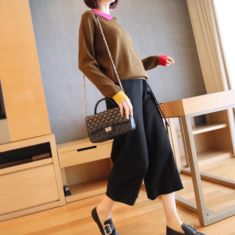 

Korean short paragraph pullover sweater 2019 new winter sweater temperament loose long-sleeved shirt hit the color shirt