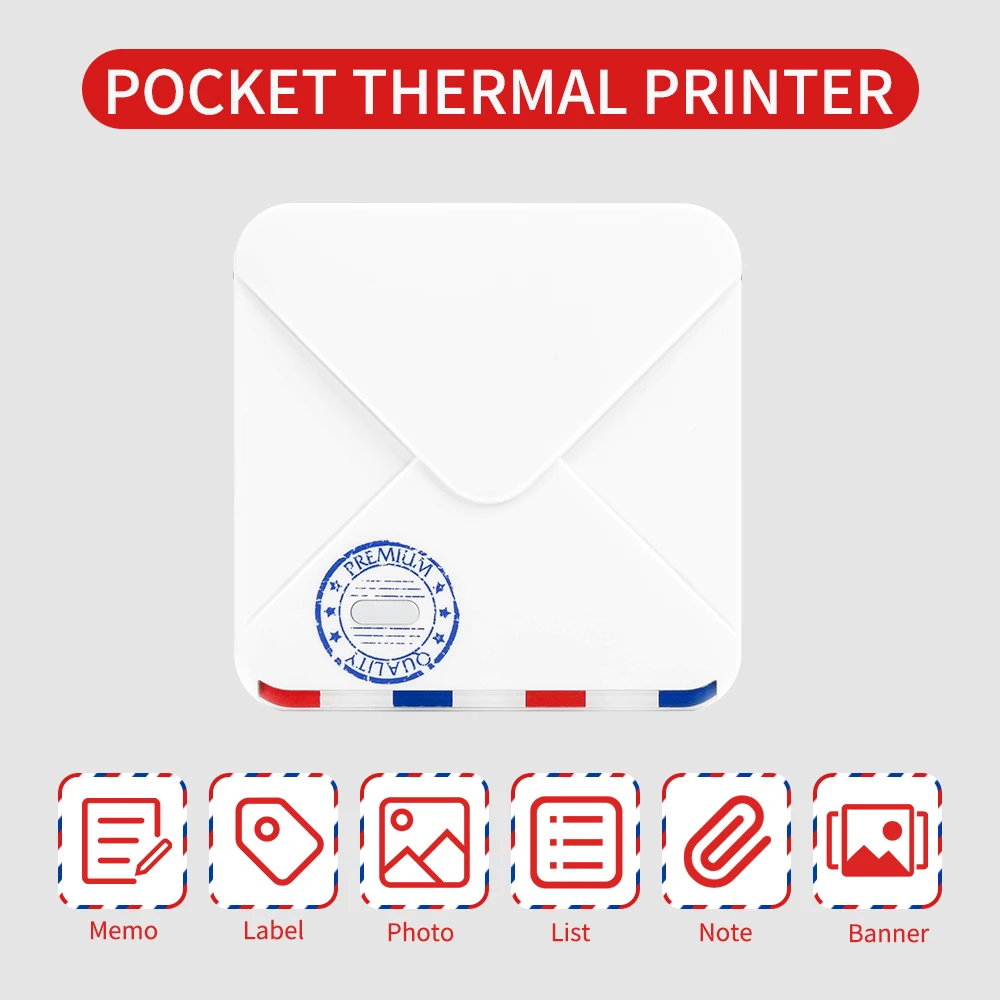 Portable Thermal Printer BT Wireless Pocket 300dpi Support 15-53mm Paper Width Multiple Langulage Print Use with APP | Компьютеры и