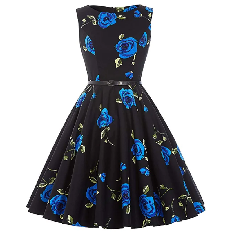 as picture Summer's most popular women's petticoat style 50's retro noble cold style round neck sleeveless dress - Цвет: as picture