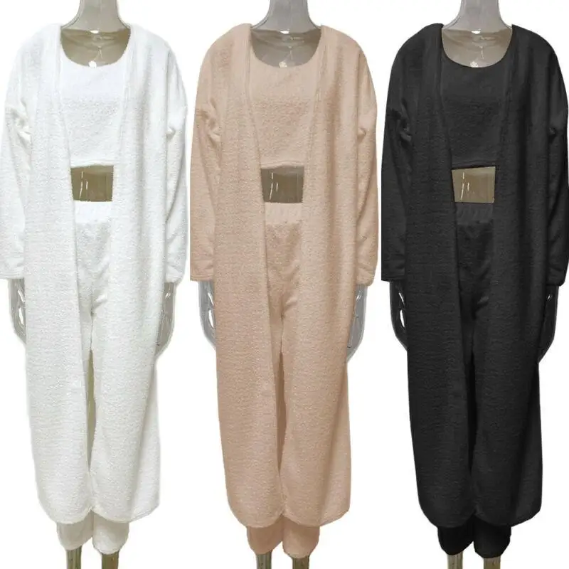 3 Piece Sets Sexy Lingerie Home Service Lounge Wear Set Women Tracksuits Fleece Pyjamas Female Nightwear New Cardigan Sleepwear
