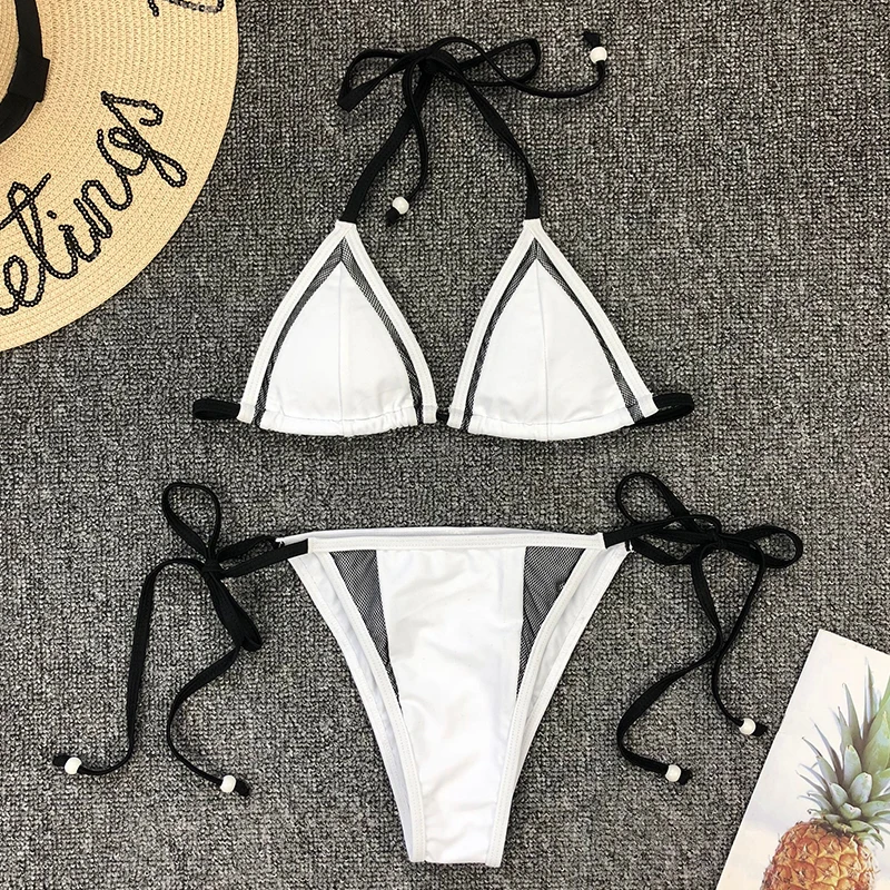 In-X сексуальный сетчатый комплект бикини 2020 купальник с бретелькой через шею