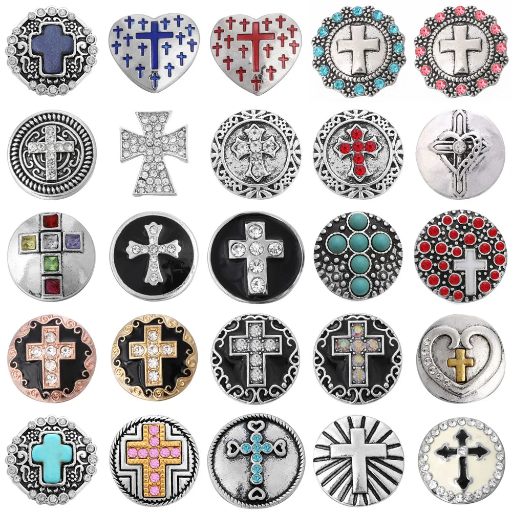 6pcs/lot New Snap Jewelry Rhinestone 18mm Cross Buttons Fit 20mm Button Bracelet Interchangeable | Украшения и аксессуары