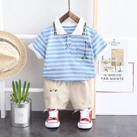 2021 summer two piece short sleeve set hot sale fashion toddler boy clothes handsome children embroidery car clothing kids wear
