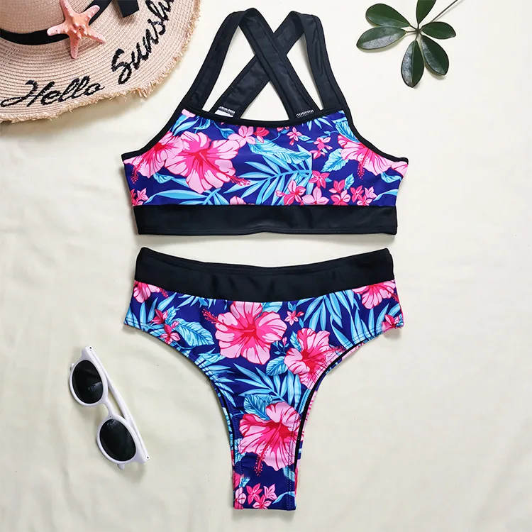 

Sexy Push Up Bikini 2021 Two Piece Swimsuit Women Halter Floral High Waist Bikini Set Bather Brazilian Swimwear Bathing Suit