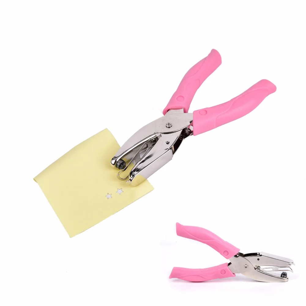 

Hand-held Star Shape Hole puncher Paper Punch for Greeting Card Scrapbook Notebook Puncher Hand Tool with Pink Grip