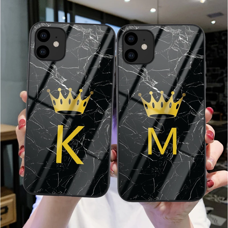 Чехол с закаленным стеклом для iPhone 11 Pro Max SE 2020 7 8 Plus XR XS 26 английским алфавитом |