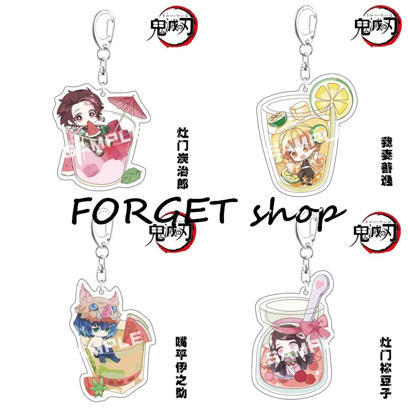 

New Anime Demon Slayer Acrylic Keychain Cute Brinco Blade of Ghost Key Chain Kamado Tanjirou Cosplay Pompom Yaiba Keyring