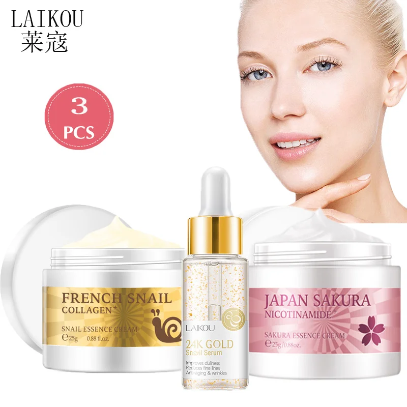 

LAIKOU Snail Set Improve Dryness Moisturing Face Cream Hyaluronic Acid Whitening Serum Nicotinamide Anti Wrinkle Skin Care