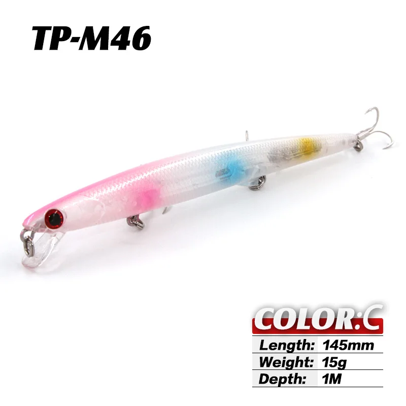 C TacklePRO M46 гольян плавающий 145 мм/15 г морская Рыбная приманка вобблер лазер большая блесна жесткая приманка кренкбейты Isca искусственные приманки - Цвет: C