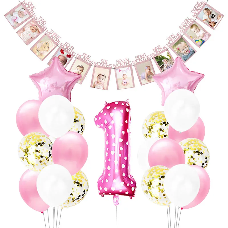 1st на день рождения розовый номер 1 Фольга воздушные шары с днем первое вечерние