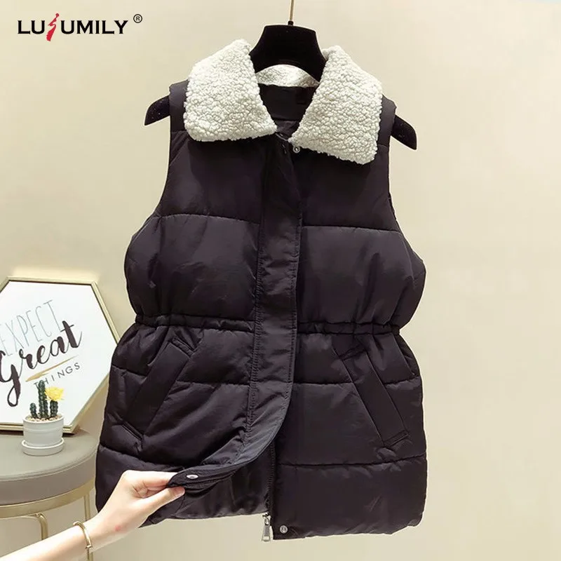 

Lusumily Women Winter Vests Warm Sleeveless Jacket Thick Waistcoats Female Casual Vest Jacket Fashion Short Cotton Waistcoat Top