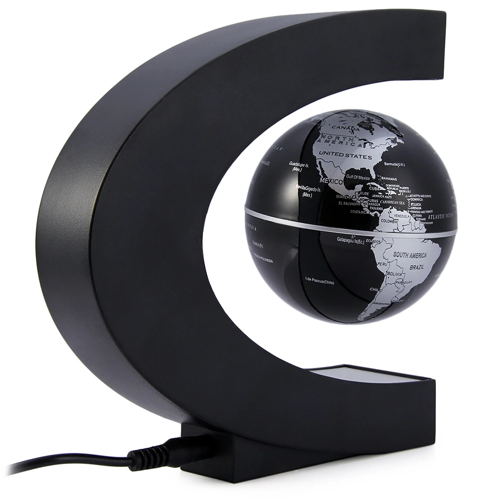 C Shape Levitation Floating Globe Rotating Magnetic World Map Colorful LED Lamp Gift Decoration | Дом и сад