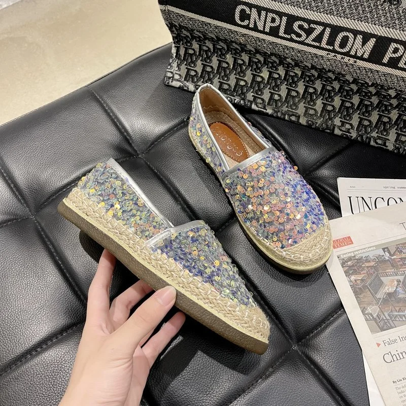 

Women Shoes Sequins Flats Sneakers Luxury Brand Platform Casual Shoes Comfortable Breathable Fisherman Shoes Fashion Loafers