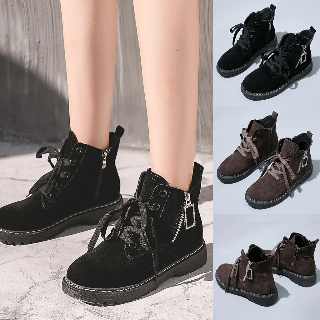 

2019 New Fashion Women's Leather Boots Women Snow Boots Flat Zip Winter Plus Size Platform Ladies Warm Shoes Female 828