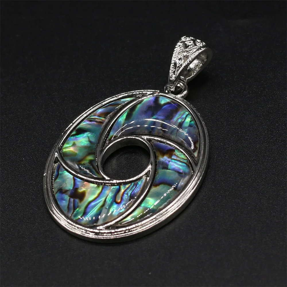 

New Natural Abalone Pendant Oval Shape Antique Silver Color Metal Pendant for Jewelry Making DIY Necklace 34x48mm