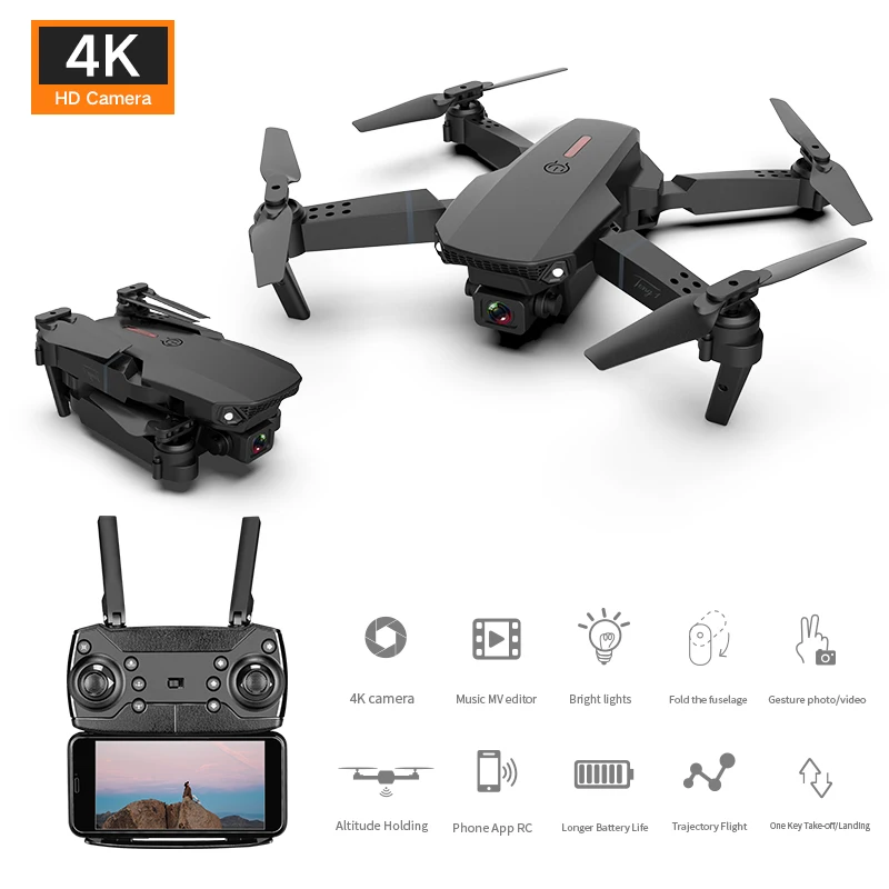 

E88 RC Drone With Wide Angle HD 1080P 4K Wifi Fpv Dual Camera Height Hold Foldable Quadcopter Dron Kid's Gift Toy