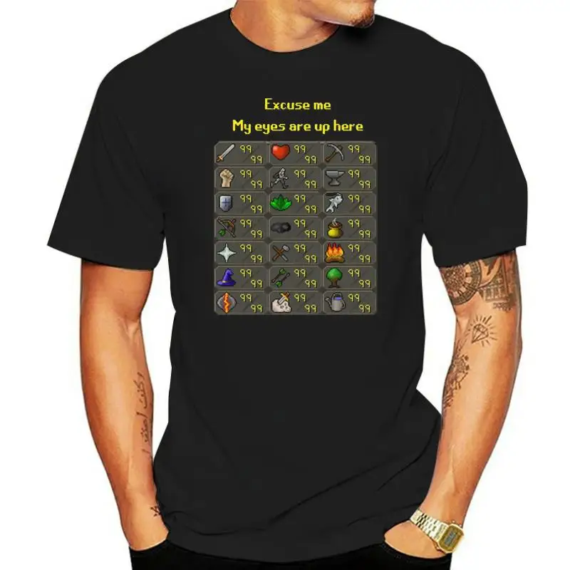 New Popular Runescape My Eyes Are Up Here Men Black T-Shirt Size S-3XL