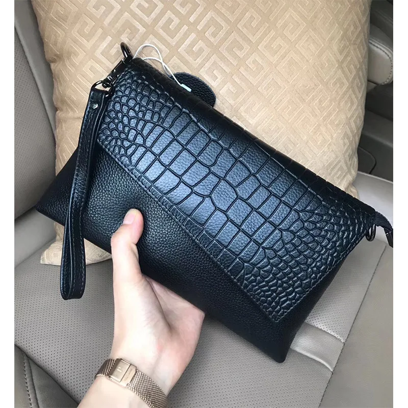 

Wild female chain handbag first layer cowhide diagonal bag fashion embossed crocodile pattern lady Korean shoulder bag