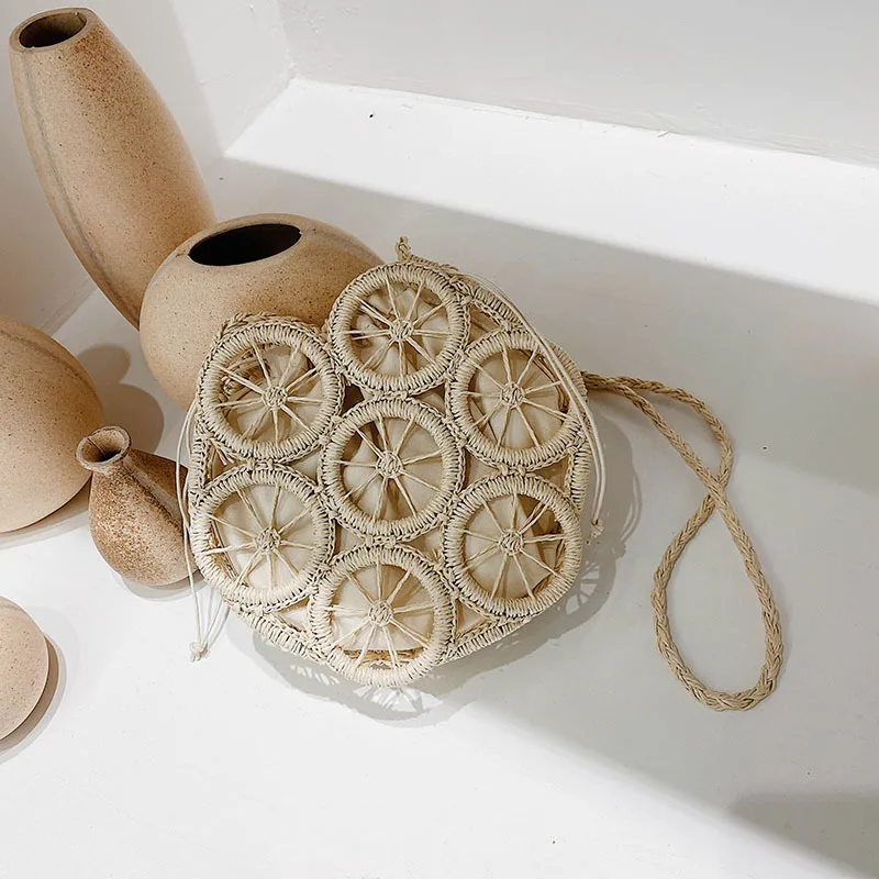 

Женская плетеная Сумочка, летняя круглая ажурная плетеная Сумка в богемном стиле, популярная квадратная круглая соломенная сумка, женская ...