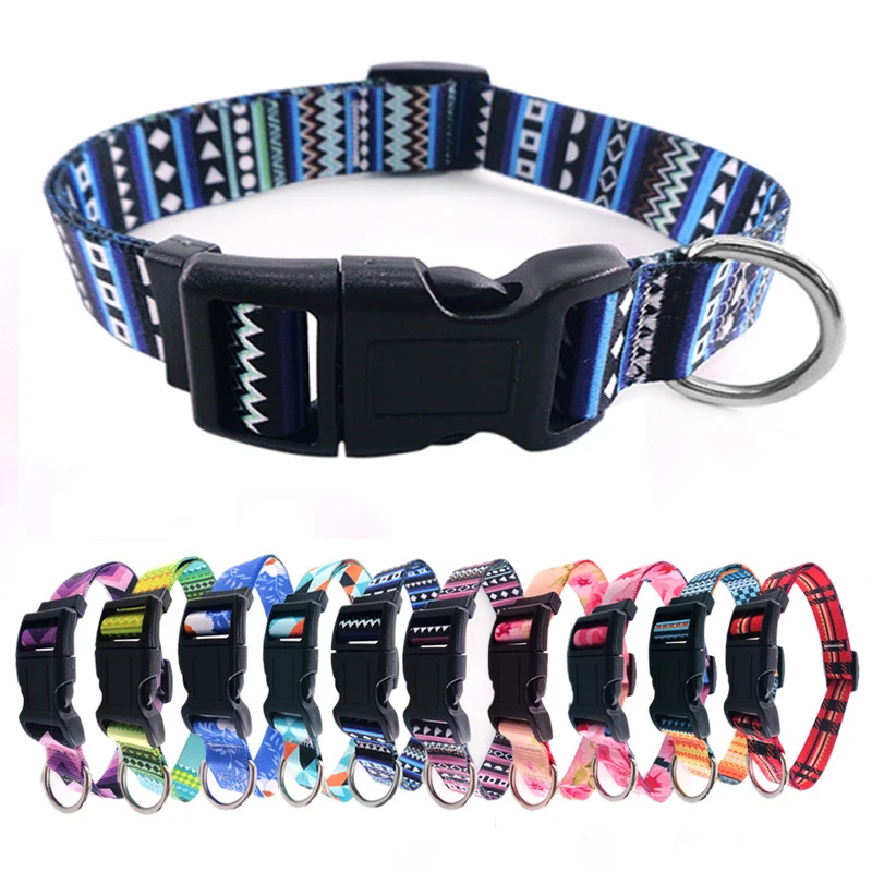 

Adjustable Pet Collar with Safety Buckle Bohemian Ethnic Style Nylon Material Digital Printing Neck Strap Neck Ring Pet Supplies