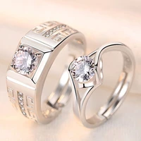 2pcspair couple finger jewelry flower crystal engaged ring copper plated silver valentines gift free delivery dropshipping