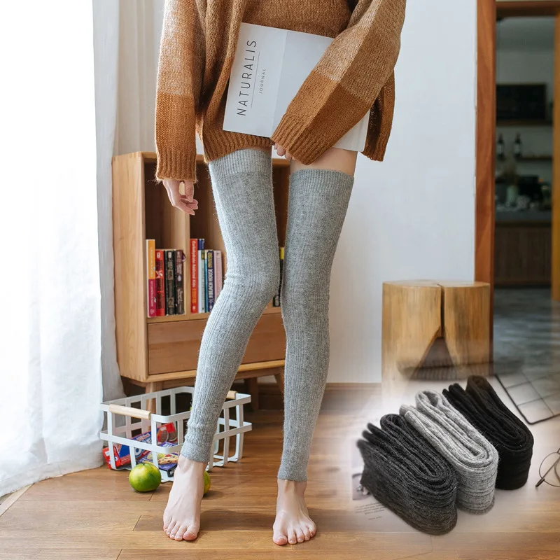 Autumn And Winter Wear Wool Socks Over The Knee Women's Thickened Warm Kneecap Twist Long Tube Leg Protection Wool Foot Cover