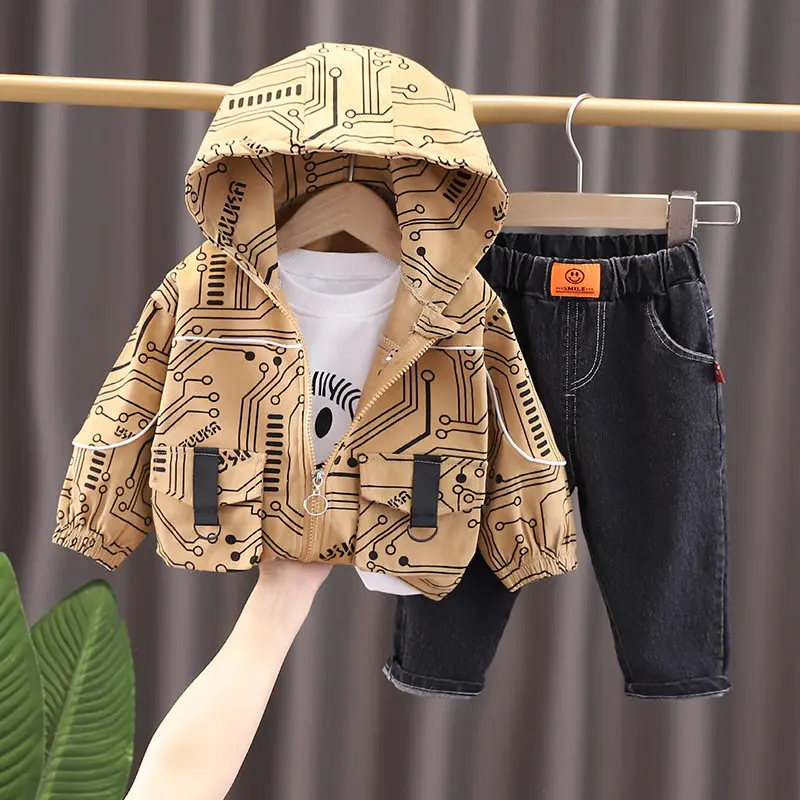 Los ni&ntilde;os de primavera ropa Casual beb&eacute; ni&ntilde;os ni&ntilde;as sudaderas con capucha abrigo chaqueta camiseta pantalones 3 unids/set ni&ntilde;os ch&aacute;ndal infantil 1, 2, 3, 4 5 a&ntilde;os-5