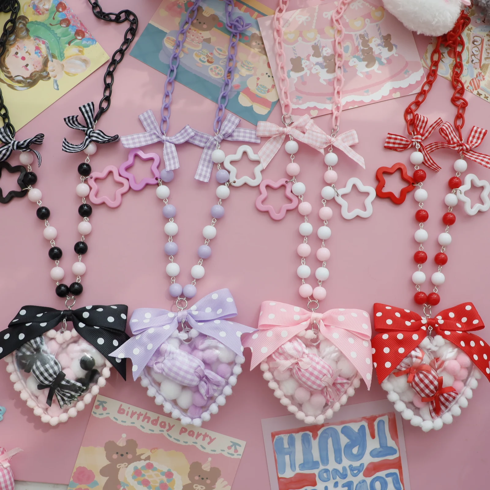 2021New Handmade Lolita Lolita Sweet Tie Necklace Donut Accessories Love Necklace Sweet Series