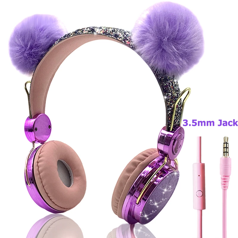 

Kids Headphones Cute Wired Headphone With 3.5mm Audio Jack And Microphone For Girls Daugther Music Earphone Adjustable Headset