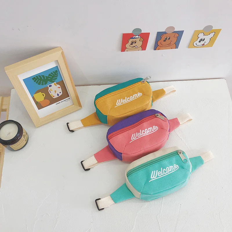 

1Pcs Adjustable Kids Waist Bag Cute Cartoon Children Canvas Crossbody Messenger Bag Purse for Boys Girls Zipper Bag