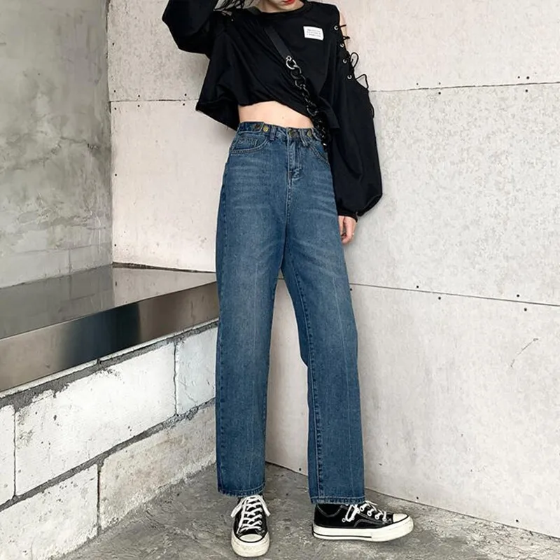 

Woman Jeans High Waist Clothes Wide Leg Denim Clothing Blue Streetwear Vintage Quality 2021 Fall Fashion Straight Pants