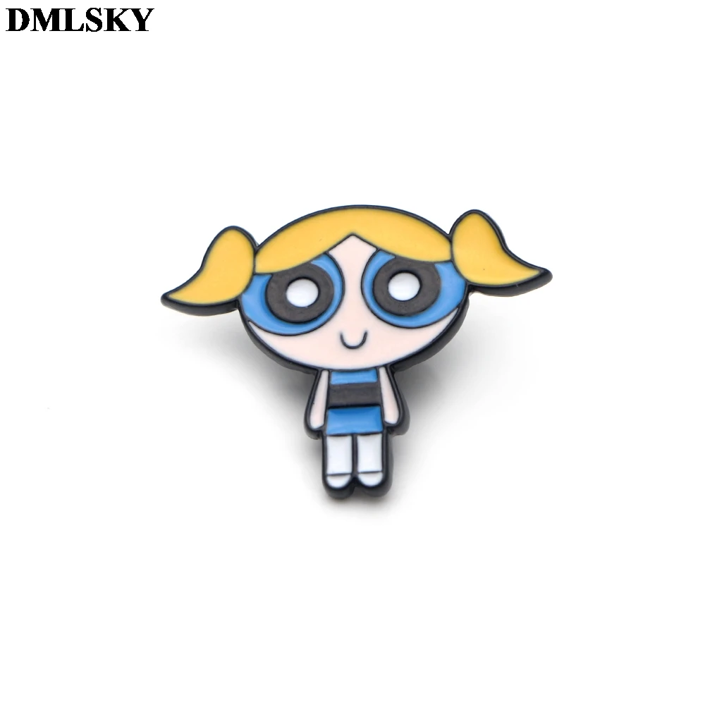 DMLSKY мультфильм каваи Powerpuff девушки булавки Одежда брошь на рюкзак Значки для женщин мужчин галстук булавка шляпа Металлические Булавки M2013