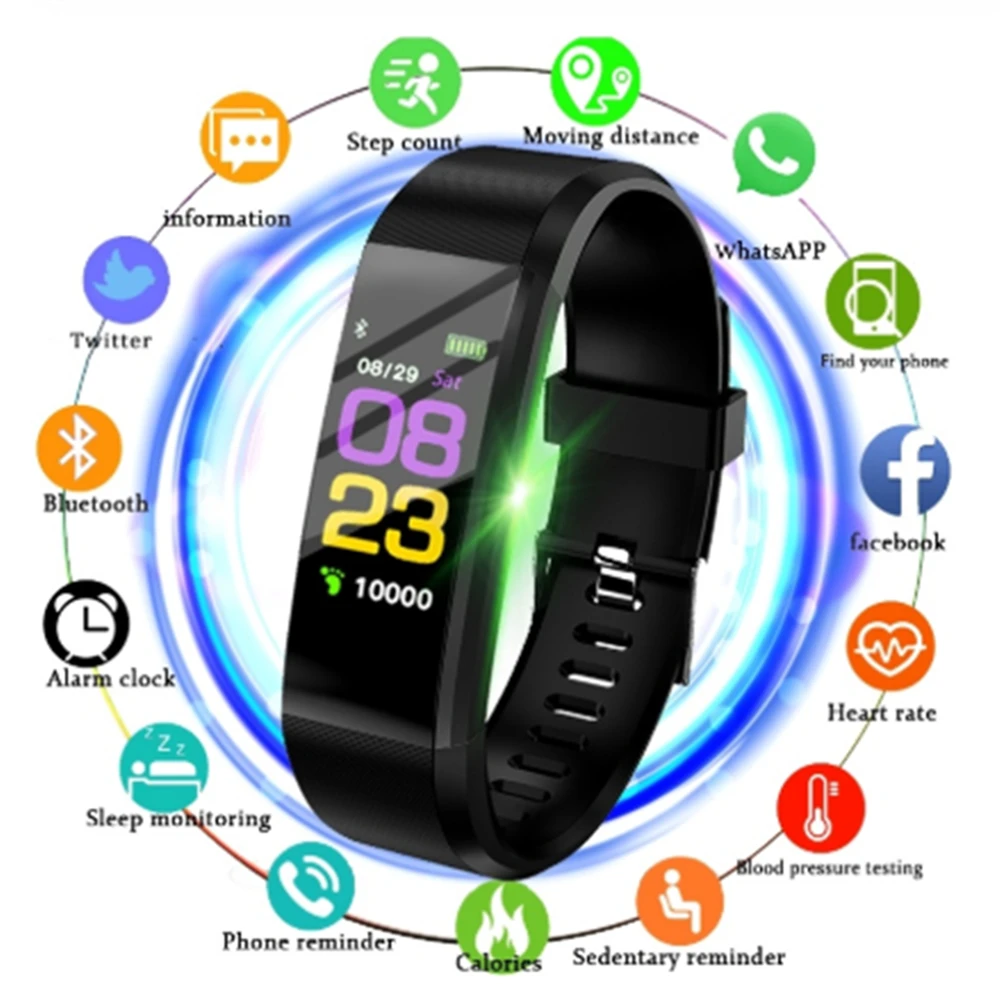 For Fitbit LCD Smartband Watch Fitness Tracke Heart Rate Blood Pressure Smart Bracelet Waterproof Bluetooth-Compatible Wristband |