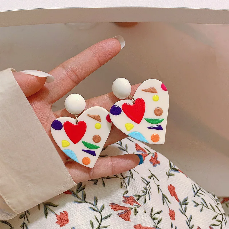 

Серьги в стиле ретро с геометрическим рисунком для женщин, красочные акриловые серьги, женские радужные висячие серьги, модные Висячие серь...