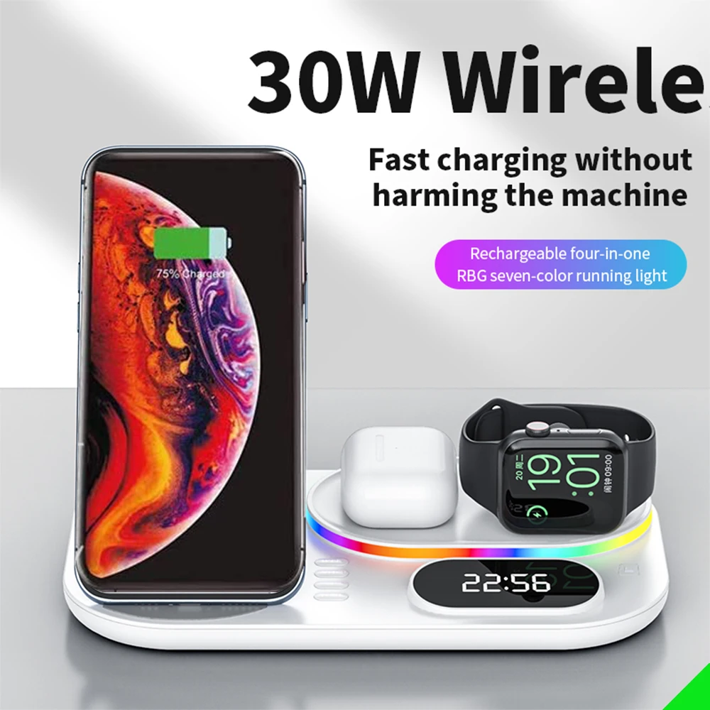 30W Fast Wireless Charger For Samsung Note 20 S20 iPhone 13 12 Watch Charging iWatch SE 6 Headphone AirPod Pro | Электроника