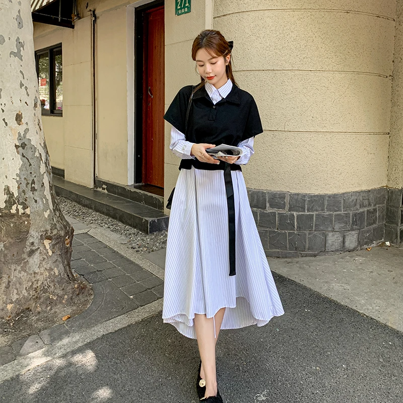 

Женское платье-рубашка SuperAen, повседневное облегающее платье-рубашка до середины икры с отложным воротником и оборками, Осень-зима 2019