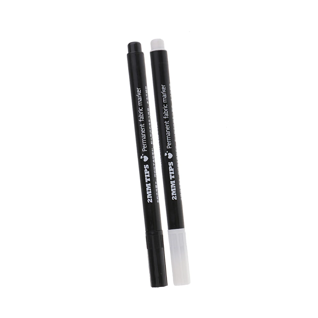 2 Pieces 2mm Permanent Nontoxic Fabric Markers Pen for DIY T-shirts Clothes Shoes Bags Black White | Дом и сад