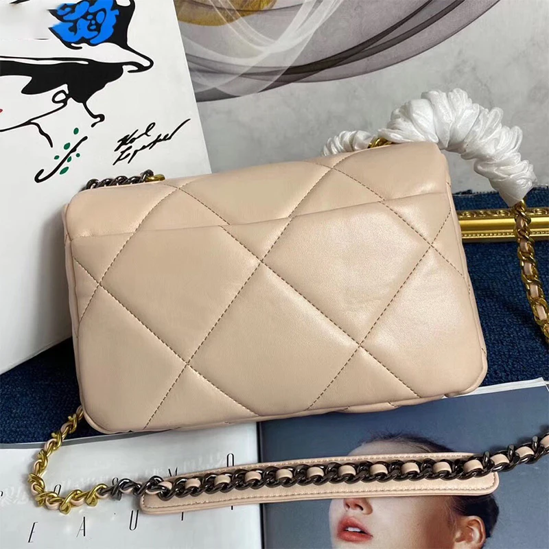 

New design retro big diamond leather flip bag metal lock shoulder bag lady handbag hardware chain fashion messenger bag